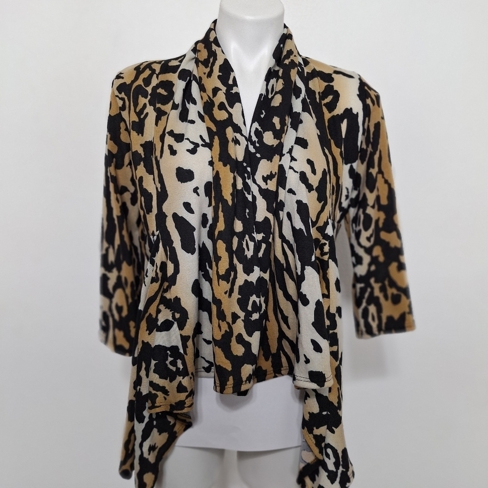 Isabella Rodriguez Academia Animal Print Waterfall Mobwife Cardigan Size L